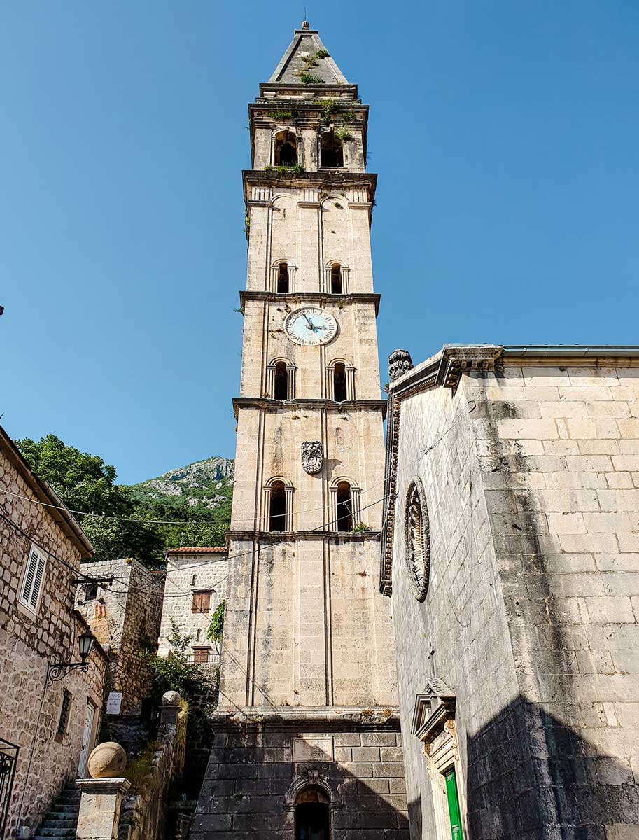 bell tower in perast, montenegro