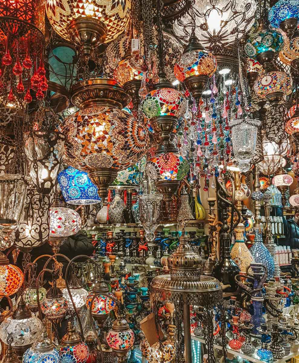 colorful lamps in grand baazar - instagrammable places in Istanbul