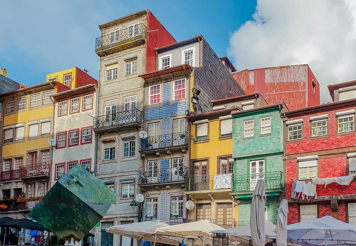 Colorful tiled houses in Ribeira, Porto