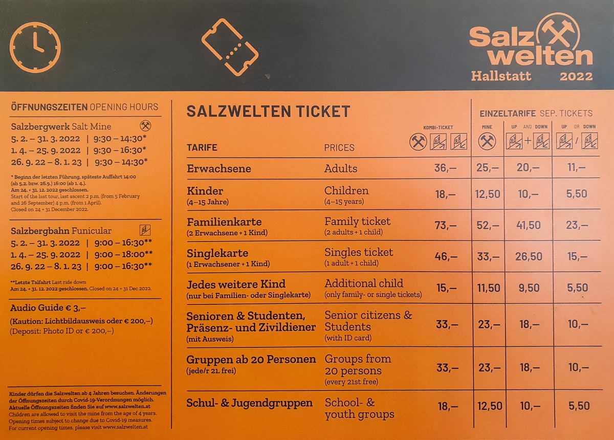Hallstatt salt mine schedule and prices