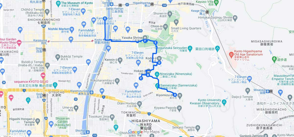 kyoto itinerary map: day 1
