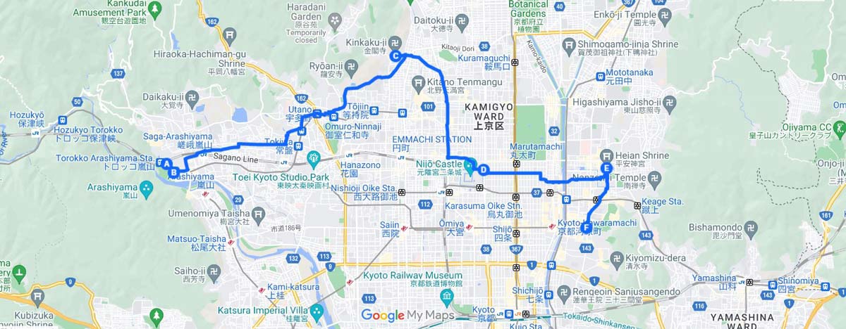 kyoto itinerary map: day 2