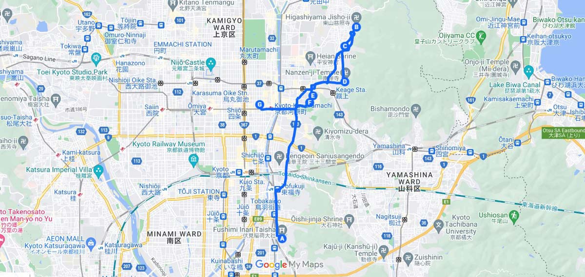 kyoto itinerary map: day 3