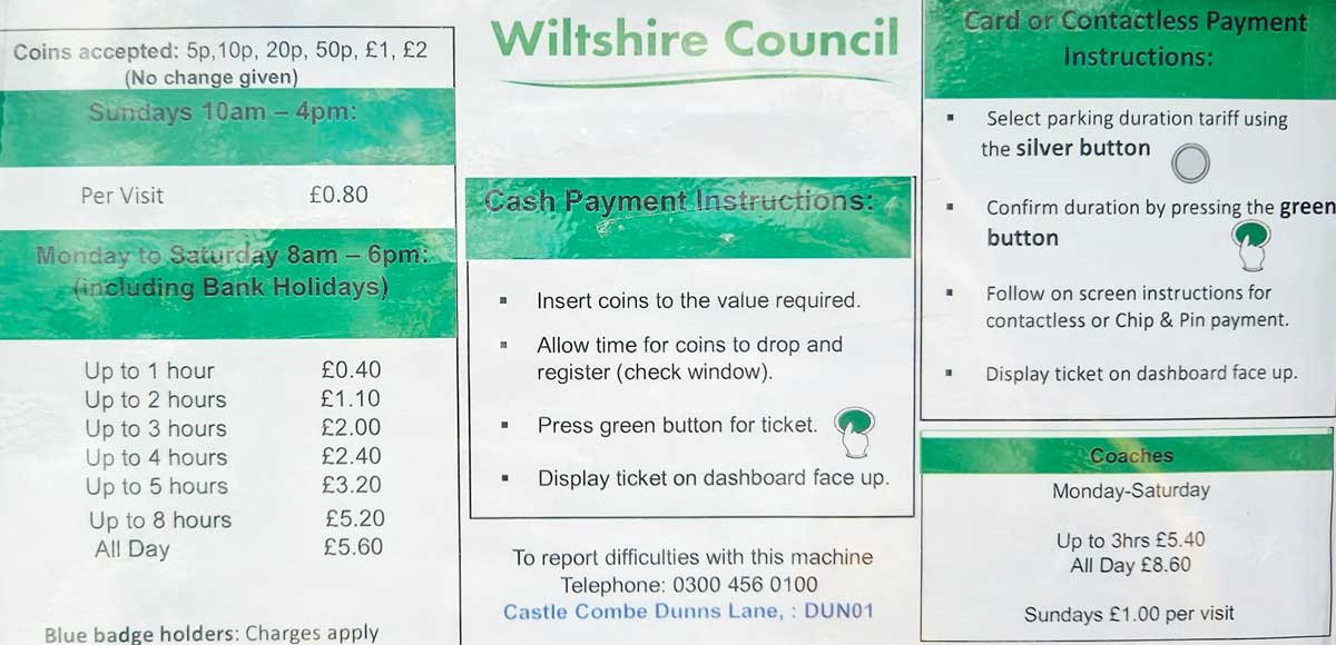 parking prices in Castle Combe