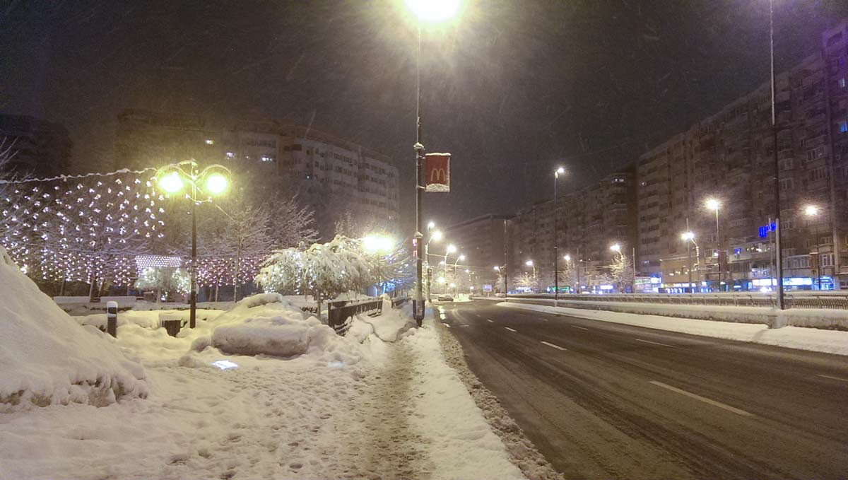 Snowing in Bucharest